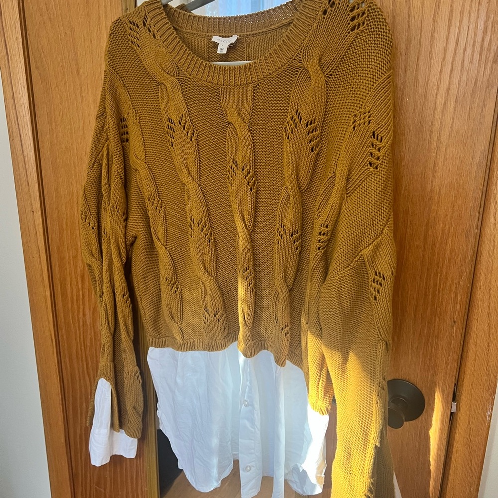 Anthropology Pilcro Mustard Sweater with White Detail